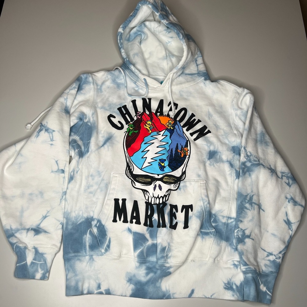 Chinatown Market Grateful Dead Tie-Dye Hoodie Small – Blue White Skull Graphic